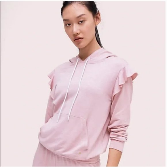 kate spade Tops - Kate Spade light pink terry ruffle hoodie sweater size medium nwt